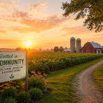 AI image: Norfolk County Farm, sign with text, rooted in community.